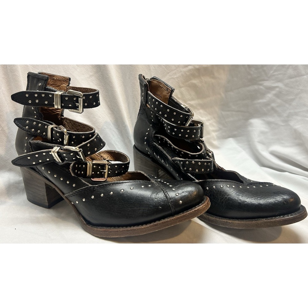 Freebird by Steven Felicity Studded Leather Buckle Boots Women's 7 Biker Boho